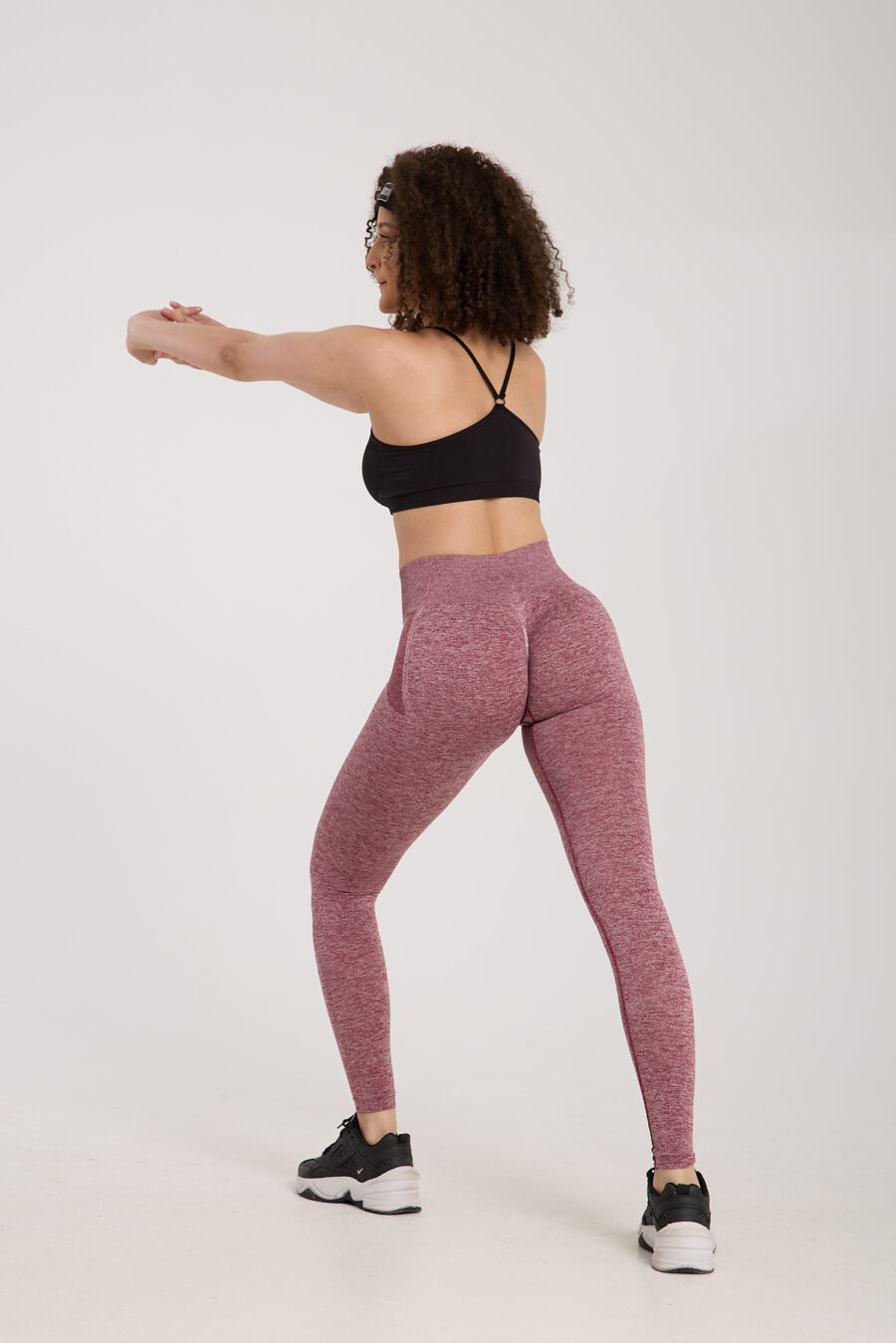 Mürdüm/Pembe Kırçıllı Kalçası Büzgülü Kalça Şekillendirici Push Up Toparlayıcı Kadın Spor Tayt - Görsel 9