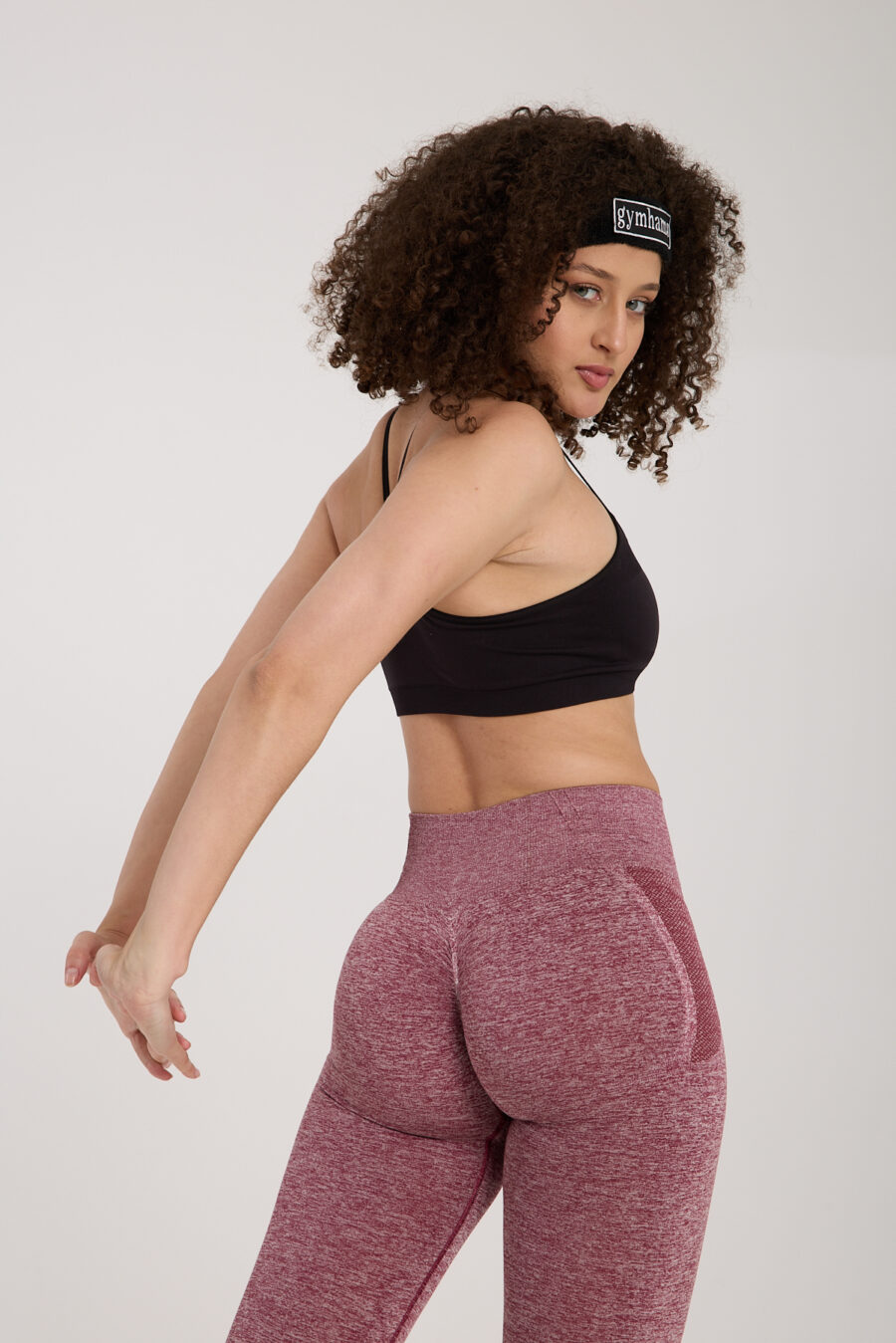 Mürdüm/Pembe Kırçıllı Kalçası Büzgülü Kalça Şekillendirici Push Up Toparlayıcı Kadın Spor Tayt